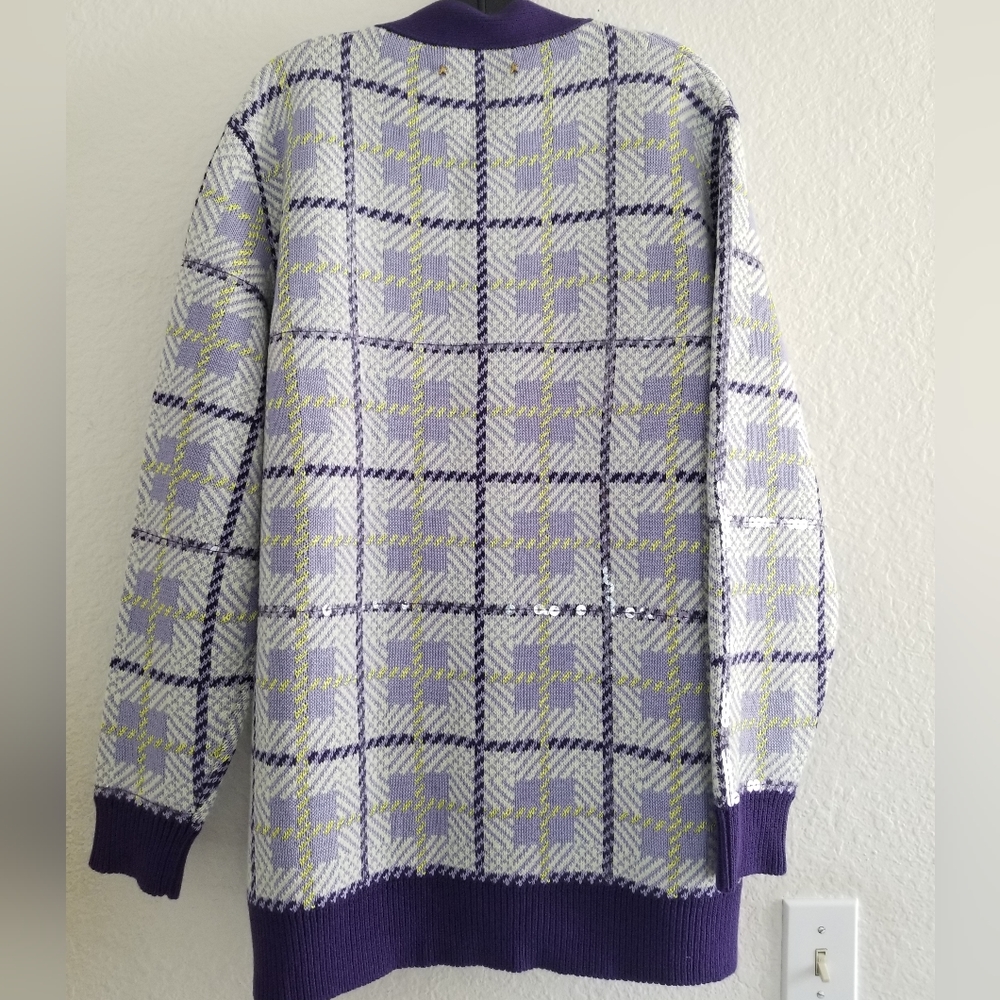 Golden Goose Sequin Embellished Plaid Wool Blend Cardigan Multicolor - Picture 5 of 13